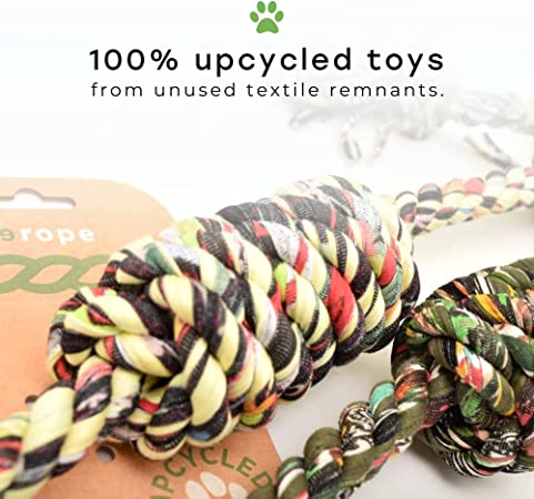 ReRope Medium Knotty with Tennis Ball Upcycled Fabric Rope Dog Toys