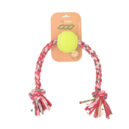 ReRope Medium Knotty with Tennis Ball Upcycled Fabric Rope Dog Toys