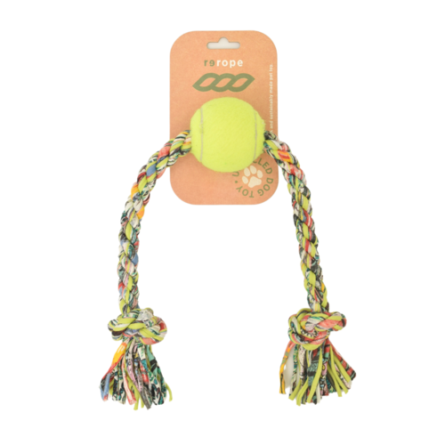 ReRope Medium Knotty with Tennis Ball Upcycled Fabric Rope Dog Toys