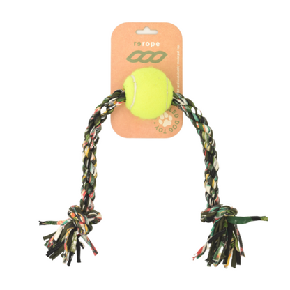 ReRope Medium Knotty with Tennis Ball Upcycled Fabric Rope Dog Toys