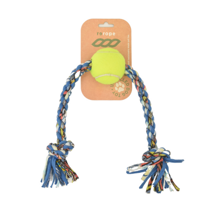 ReRope Medium Knotty with Tennis Ball Upcycled Fabric Rope Dog Toys