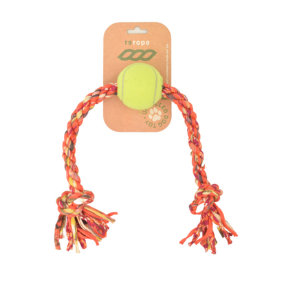 ReRope Medium Knotty with Tennis Ball Upcycled Fabric Rope Dog Toys