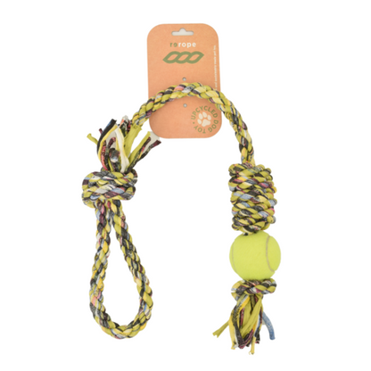 Rerope Looper Barrel with Tennis Ball Upcycled Textile Rope Dog Toys