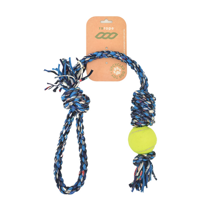 Rerope Looper Barrel with Tennis Ball Upcycled Textile Rope Dog Toys