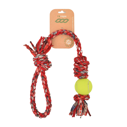 Rerope Looper Barrel with Tennis Ball Upcycled Textile Rope Dog Toys