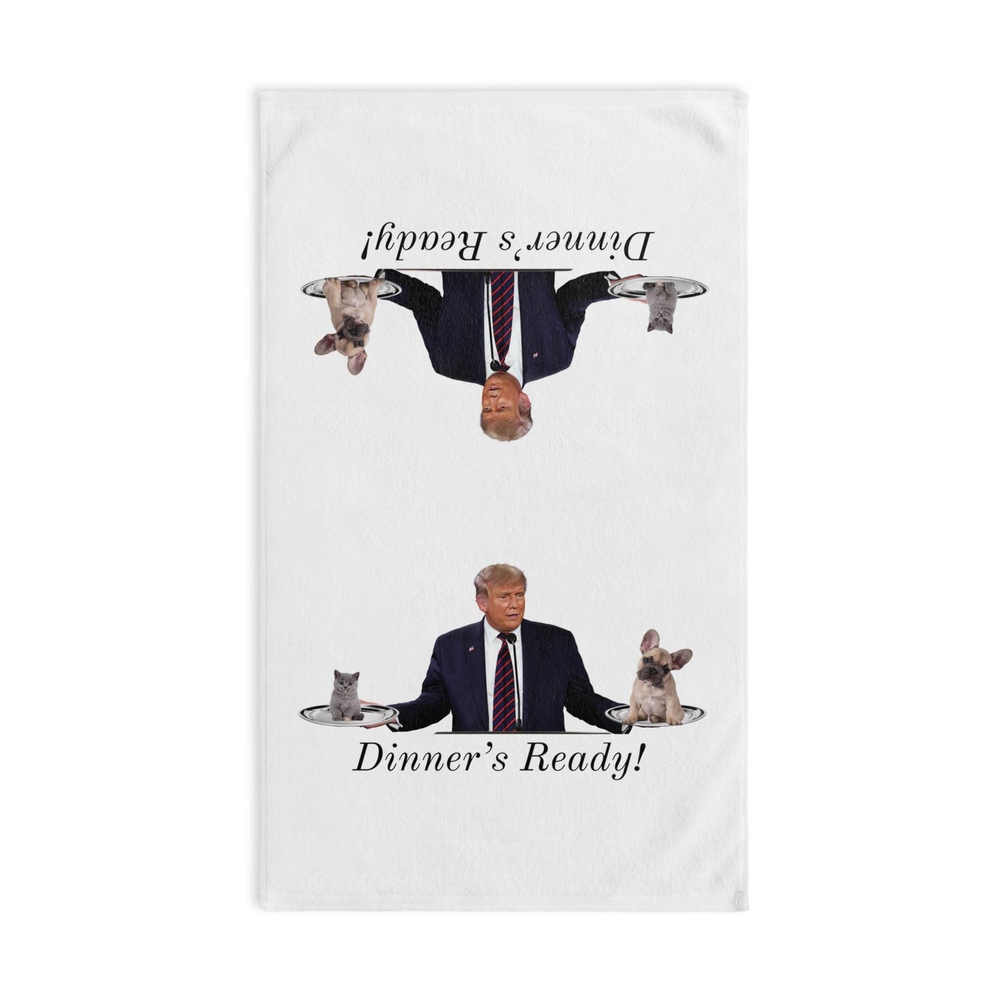 Trump-Themed Kitchen Hand Towel: "They're Eating the Cats & Dogs" | Funny Springfield Quote | Soft Cotton Back | 16x28 Inches